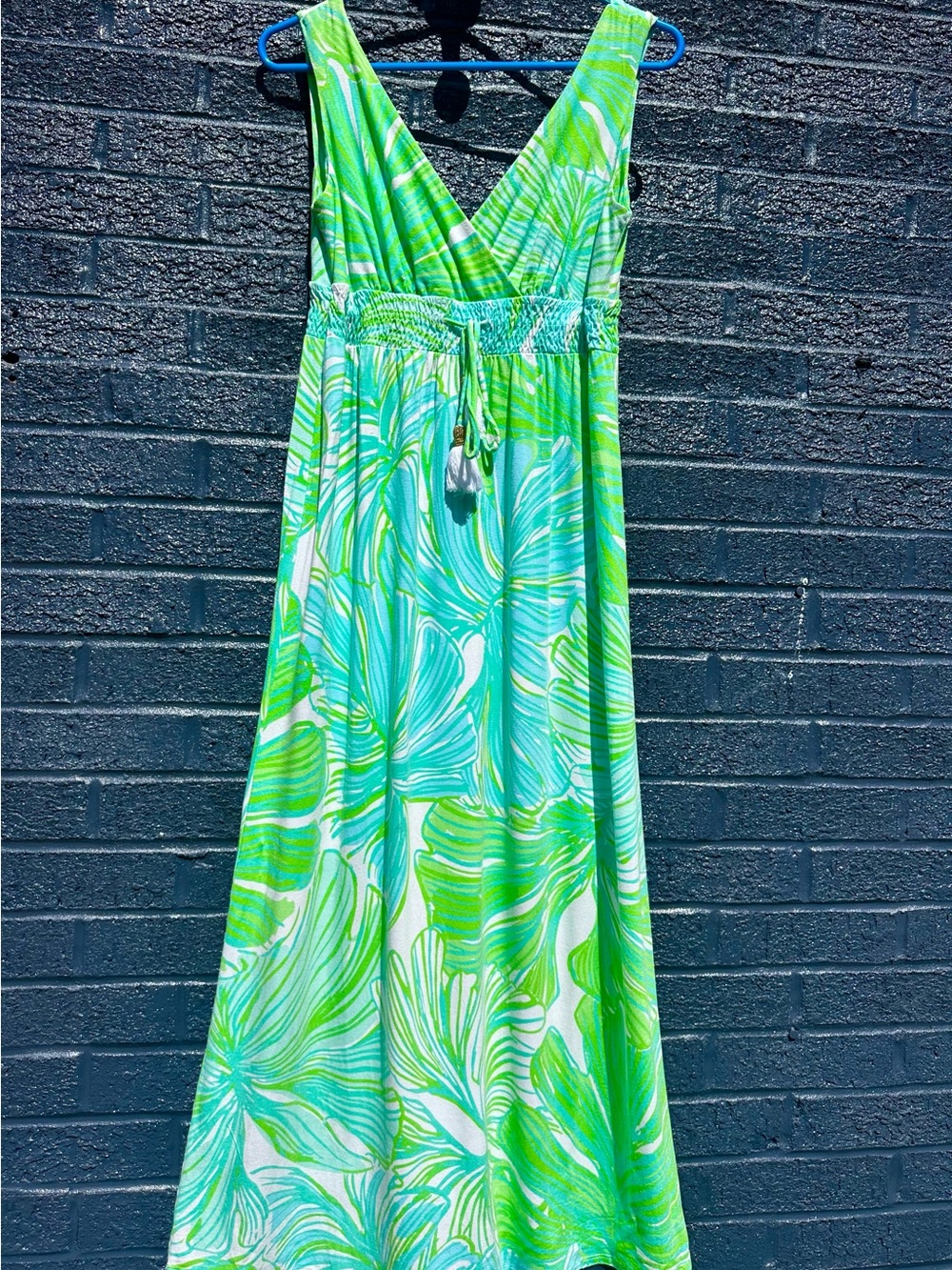 Lilly Pulitzer Blue-green Floral Maxi Dress with Smocked Waist